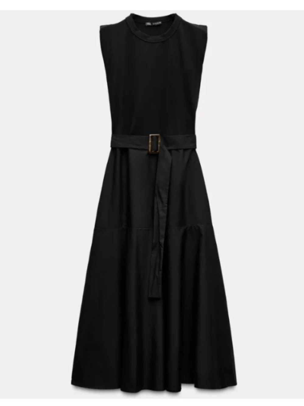 New Zara Sleeveless Black Midi Dress with Side Buckle - Picture 4 of 9